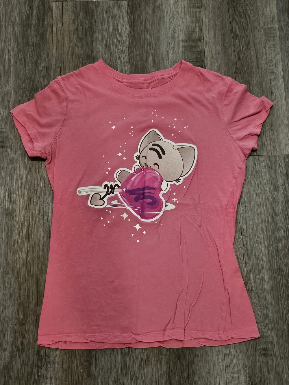 Pink Graphic Cat Heart Tee